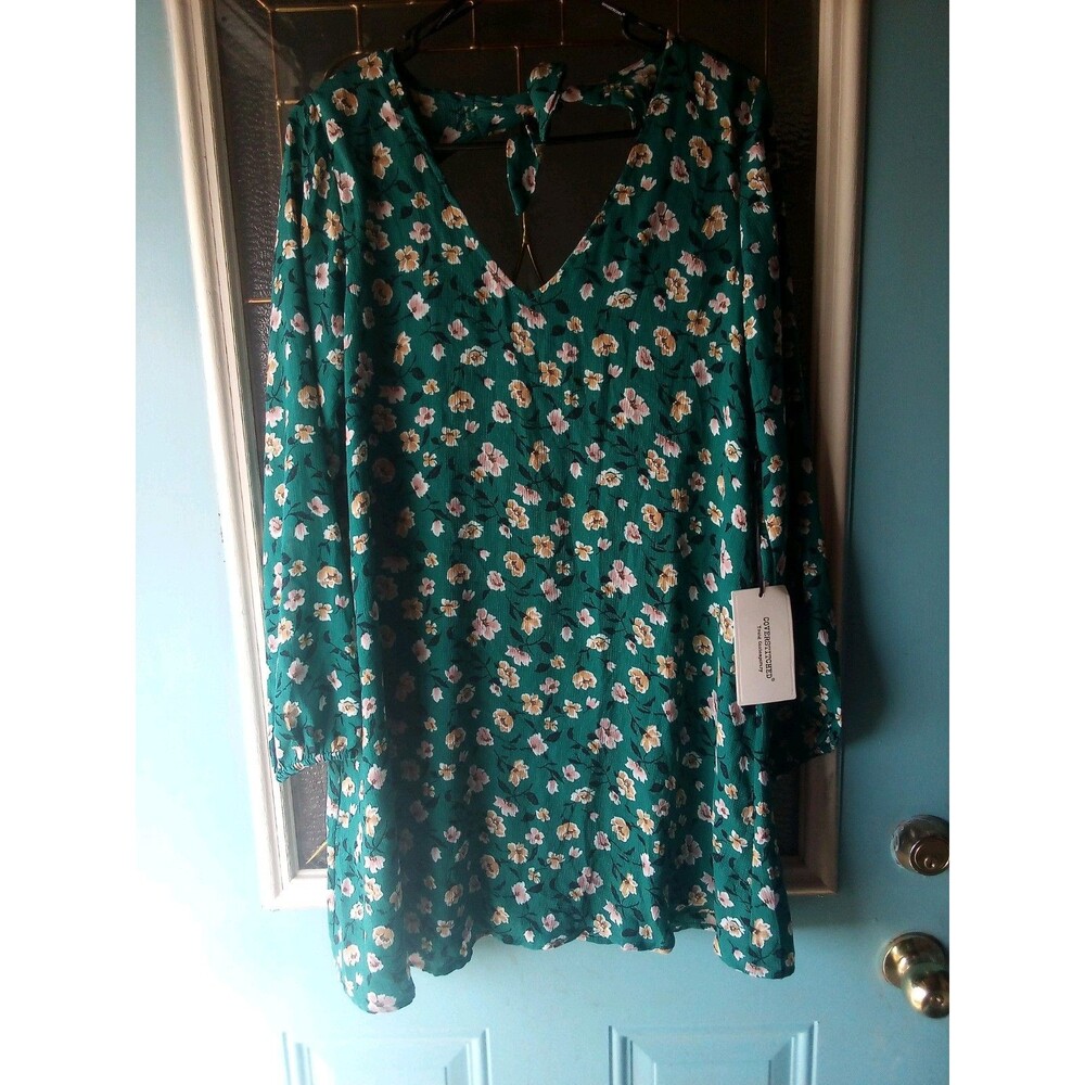 Womens Green Floral Mini Dress  Small Oversize (SEE Photos For Messurements)